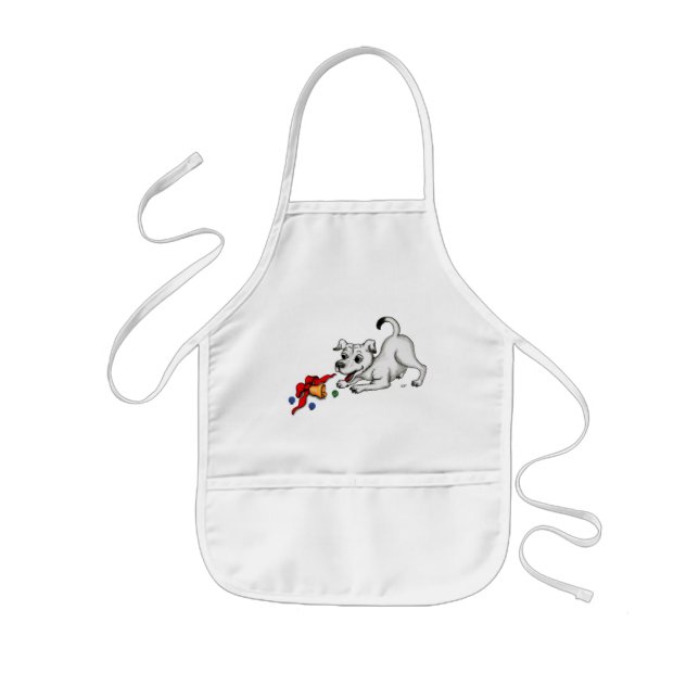 Tablier Enfant Joyeux Noël ! Chiot avec Bell et Ball (Devant)