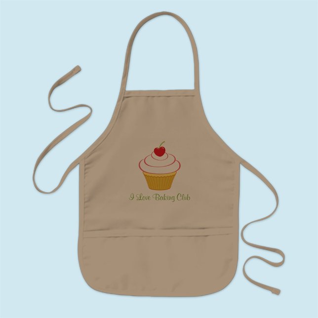 Tablier Enfant Kid's Khaki Custom Apron I Love Baking Club (MISOOK Kids Khaki Apron with Cupcake)
