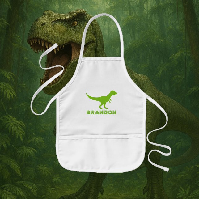 Tablier Enfant Le dinosaure de T-rex badine le tablier avec le (Green T-rex dinosaur apron for kids)