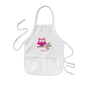 Tablier Enfant Le hibou mignon rose personnalisé badine le
