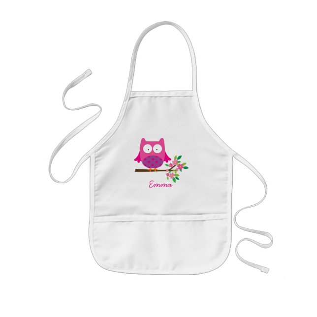 Tablier Enfant Le hibou mignon rose personnalisé badine le (Devant)