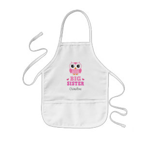 Tablier Enfant Le hibou rose mignon, grande soeur a personnalisé