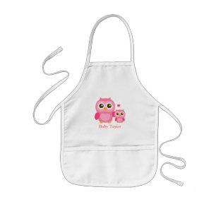 Tablier Enfant Maman et moi, hibou mignon de bébé, rose