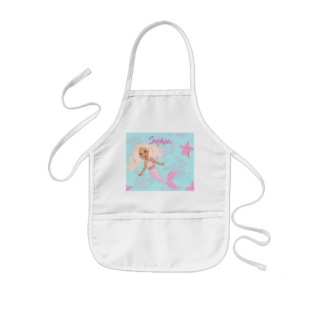 Tablier Enfant Mermaid mignon bleu rose Girona (Devant)