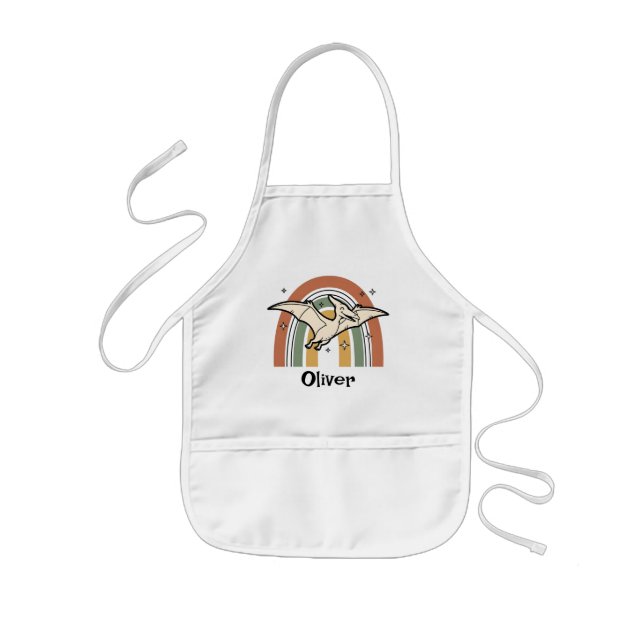 Tablier Enfant Mignon Boho Tons Terre Volant Dinosaure & Arc-en-C (Devant)