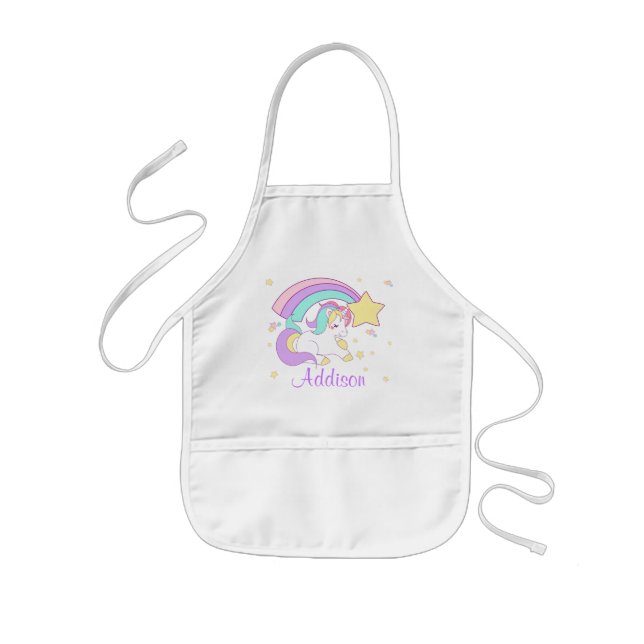 Tablier Enfant Mignon Licorne Arc-en-Ciel Magique Personnalisé su (Devant)