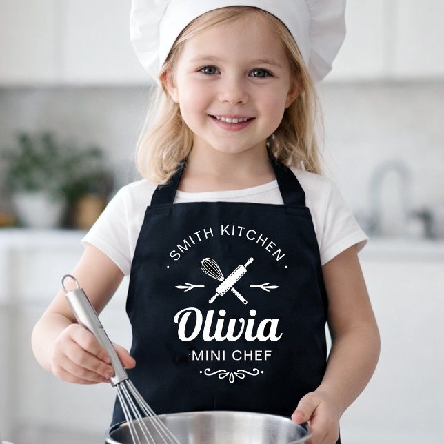 Tablier Enfant Mini Chef Nom Personnalisé avec Nom (Custom Name Mini Chef Kids Apron with Kitchen Name)