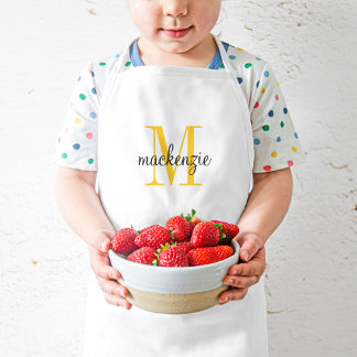 Tablier Enfant Monogramme jaune initial et nom personnalisé