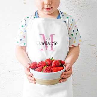 Tablier Enfant Monogramme rose initial et nom personnalisé