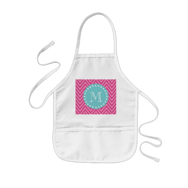 Tablier Enfant Monogramme turquoise du motif | de Chevron de (Devant)
