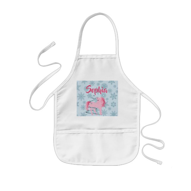 Tablier Enfant Noël Snowflake mignonne Unicorn Cuisine d'artisana (Devant)
