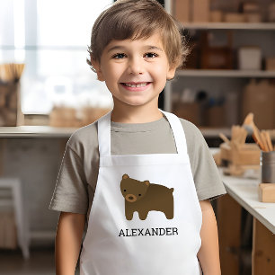 Tablier Enfant Ours Brun Mignon Personnalisé