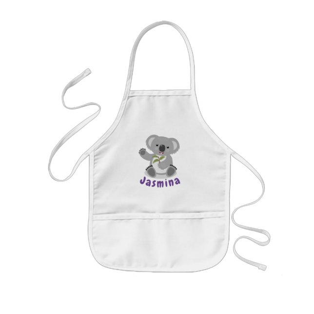 Tablier Enfant Ours de koala mignon avec dessin animé feuille (Devant)