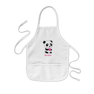 Tablier Enfant Panda mignonne au coeur rose Personnalisé
