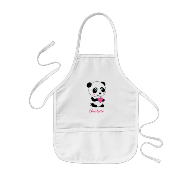 Tablier Enfant Panda mignonne au coeur rose Personnalisé (Devant)