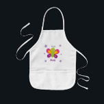 Tablier Enfant Papillon coloré Porte-bébé personnalisé<br><div class="desc">Tablier pour enfants personnalisé avec un papillon coloré et un bel arrière - plan à fleurs violettes. Design sympa et amusant pour les filles. Tablier monogrammé personnalisé.</div>