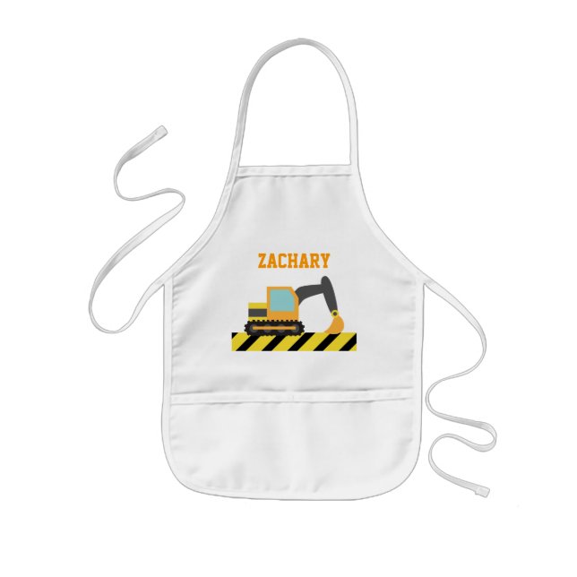 Tablier Enfant Pelle Orange, Véhicule de Construction, Pour les e (Devant)