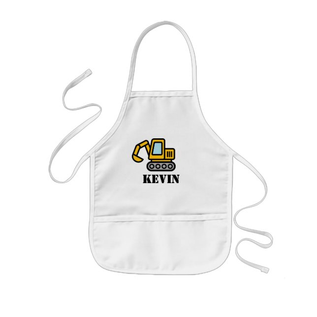 Tablier Enfant Personalized yellow toy construction excavator (Devant)
