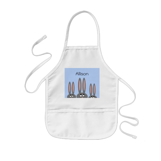 Tablier Enfant Personnalisé Funny Peeping Bunnies Pâques Bleu (Devant)