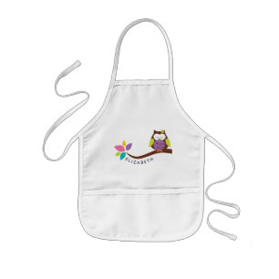 Tablier Enfant Petit chouette coloré sur une branche Personnalis