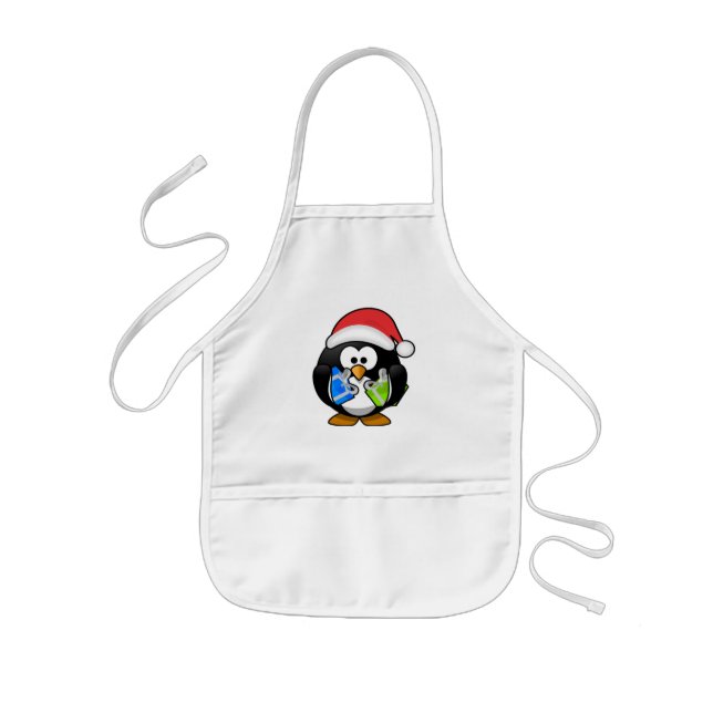 Tablier Enfant Petit pingouin animated mignon de Noël (Devant)