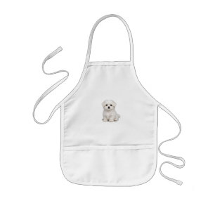 Tablier Enfant Portrait de chiot maltais blanc et duveteux Amateu