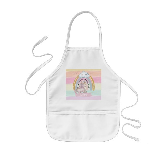 Tablier Enfant 🦄 Rainbow Unicorn Girl Nom personnalisé (Devant)