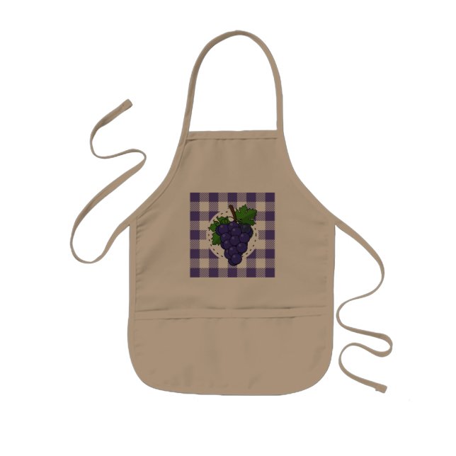 Tablier Enfant Raisins sur Plaid violet blanc (Devant)