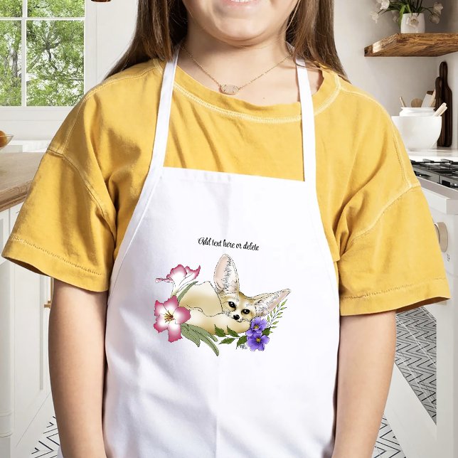 Tablier Enfant Renard Fennec Fleurs Rose Violet Mignon Bleu Botan (Créateur téléchargé)