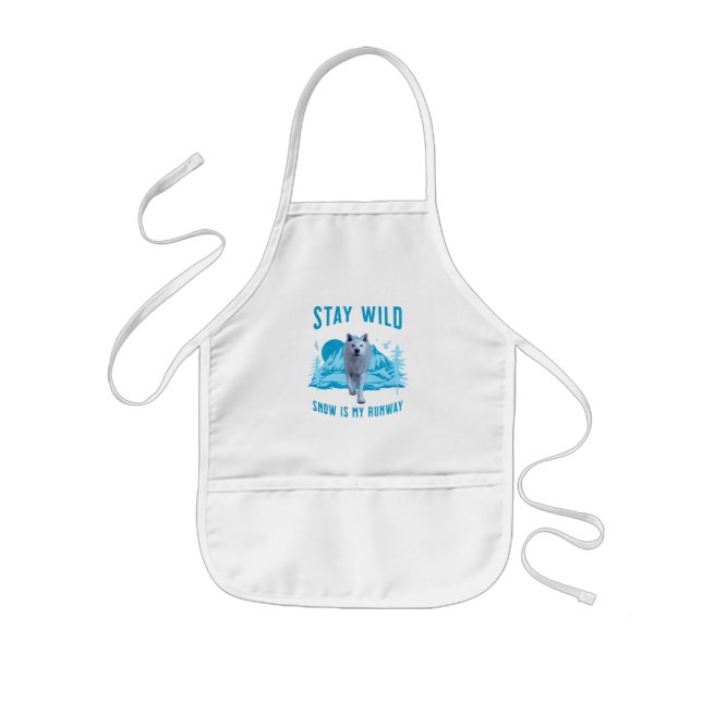 Tablier Enfant Reste Sauvage Loup Blanc Piste de Neige (Devant)