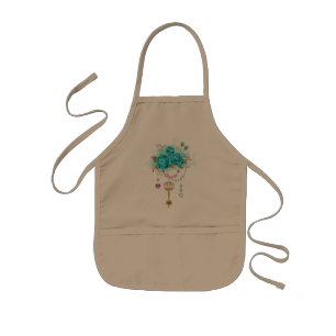 Tablier Enfant Roses turquoise avec touches