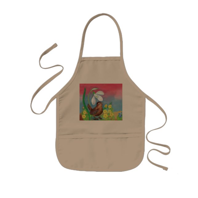 Tablier Enfant Snowdrop & wren oiseau summon le printemps (Devant)