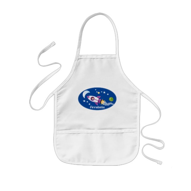 Tablier Enfant Un adorable vaisseau-fusée dans l'espace dessin an (Devant)