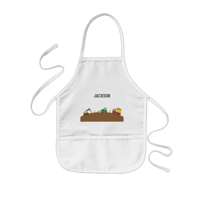 Tablier Enfant Véhicules de construction mignons pour garçons (Devant)