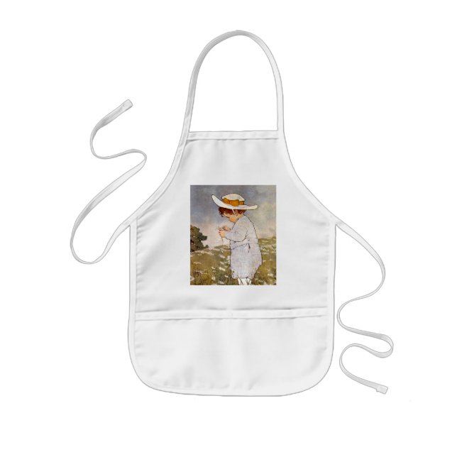 Tablier Enfant Vintage child picking daisy flowers (Devant)