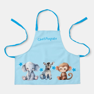 Tablier Enfants ajoutent nom animaux mignons étoiles bleu