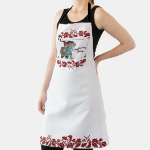 TABLIER ENFANTS AVEC CADEAUX DE NOËL ET FLORAUX ROUGE