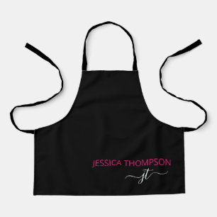 Tablier Enfants Personnalisé Noir Hot rose Nom Monogramme