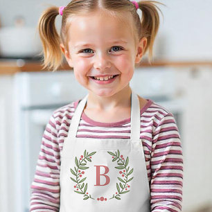 Tablier Enfants rose et vert Monogramme floral