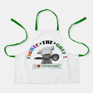 Tablier Enfants "Tickle the Chef" Funny Cat Apron, Green 7