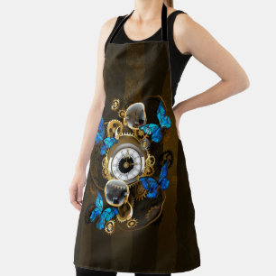 Tablier Engrenages Steampunk et papillons bleus