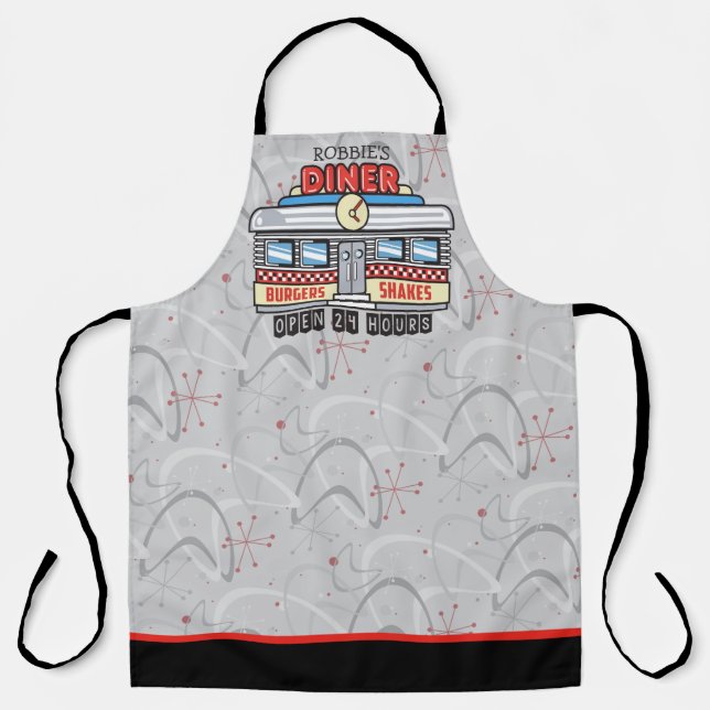 Tablier Enseigne de diner rétro personnalisée NAME 50's Di (Recto)