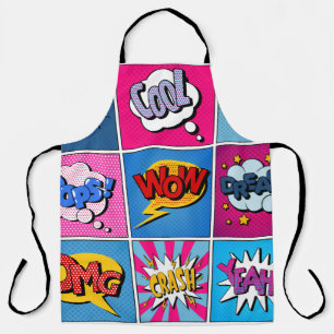 Tablier Ensemble de bulles comiques. Expressions Bom, Cool