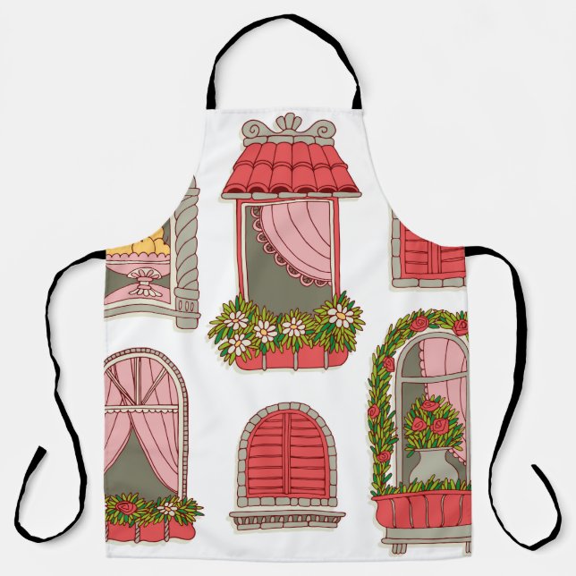 Tablier ensemble d'illustrations avec fenêtres vintages (Recto)