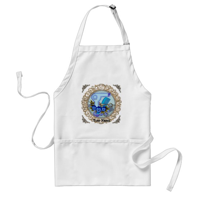 Tablier Ensemble Fancy Blue Pansy Beautician   (Devant)