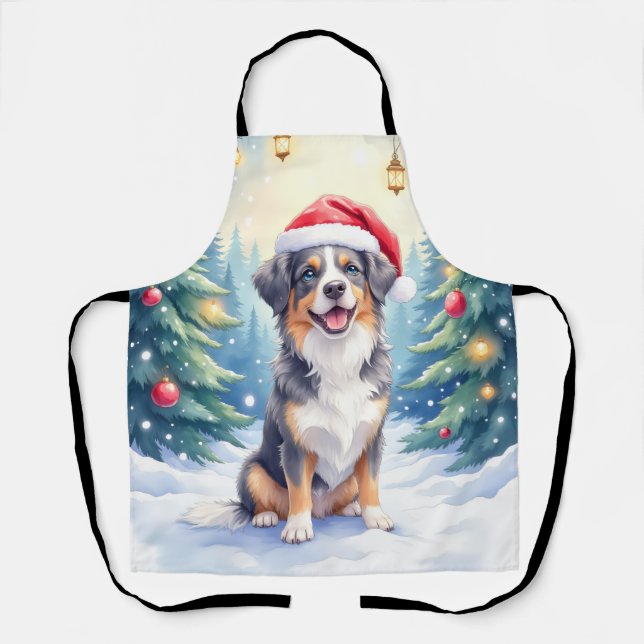 Tablier Entlebucher Mountain Dog Forêt enneigée Père Noël (Recto)