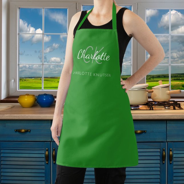 Tablier Entreprise de nom de monogramme vert de forêt (Créateur téléchargé)
