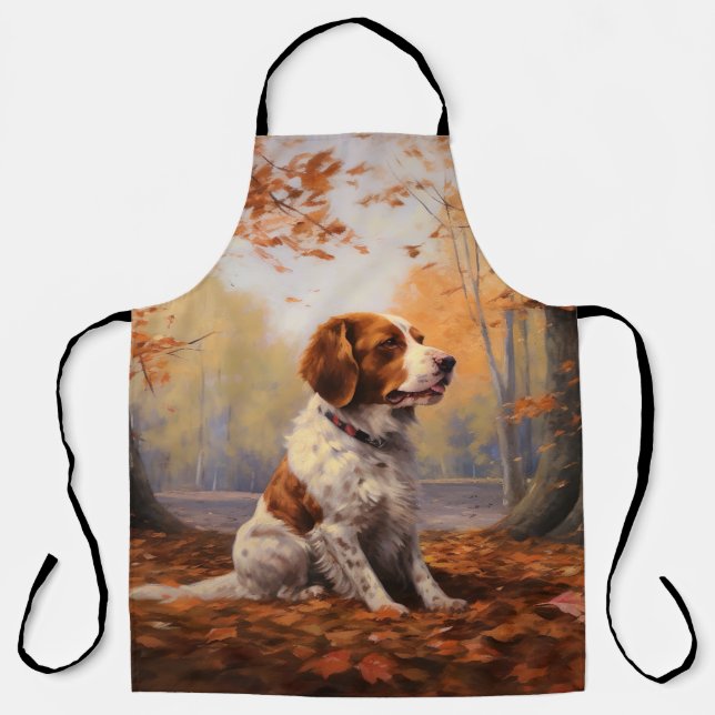 Tablier Épanouissement de Brittany Spaniel dans les feuill (Recto)