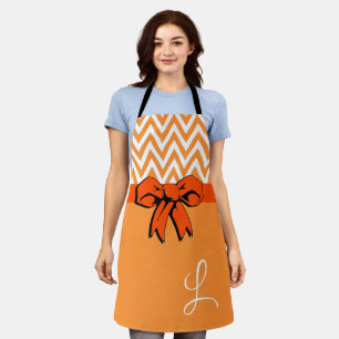 Tablier Épice de citrouille orange et blanc Faux Nœud papi
