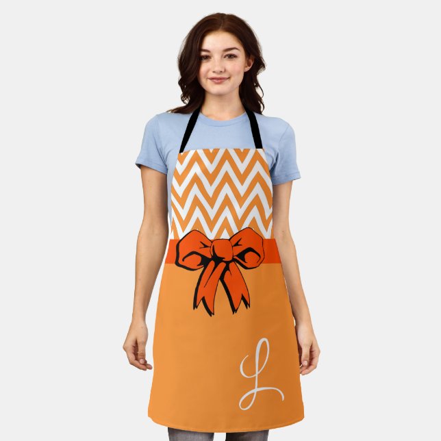 Tablier Épice de citrouille orange et blanc Faux nœud papi (Porté)